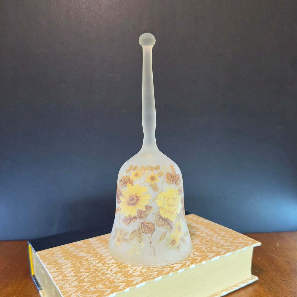 Vintage Viking Frosted Glass Bell with Hand-Painted Yellow Floral Design